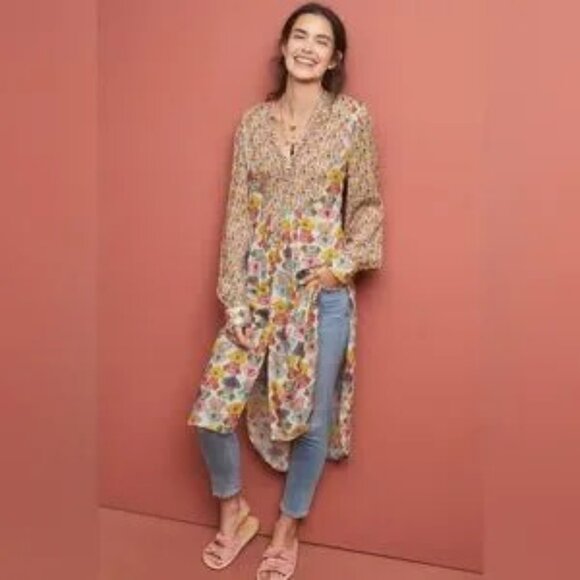 NWT Anthropologie Bl^nk / Bl-nk / Blank Lucia Tunic Blouse in Neutral Mot  Sz XS - Picture 3 of 13